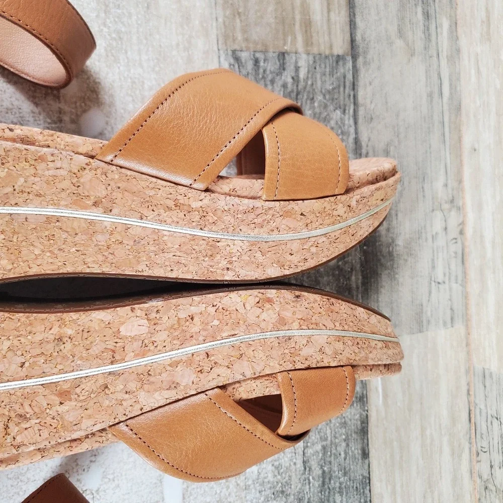 Johnston & Murphy Gigi Womens Sandal Sz 9.5 M Tan Leather Cross-Band Ankle Strap